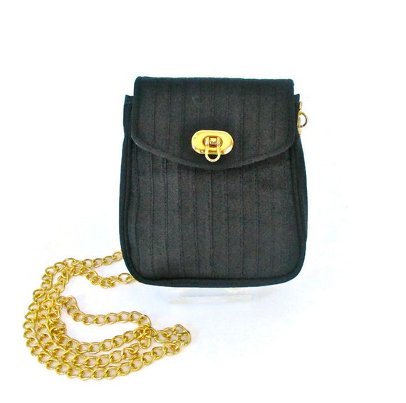 Vintage Black Bag with Gold Chain Strap Small Retro Cross Body