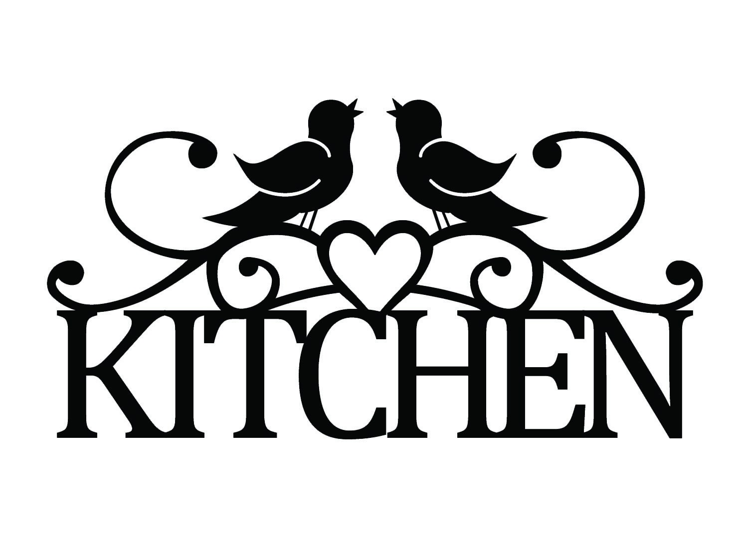Kitchen Metal Sign with Song Birds and Heart Black