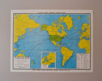 Vintage US School Map Large United States Nystrom History