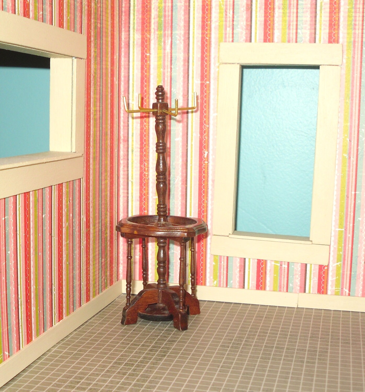 Miniature dollhouse vintage wooden coat rack Haute Juice