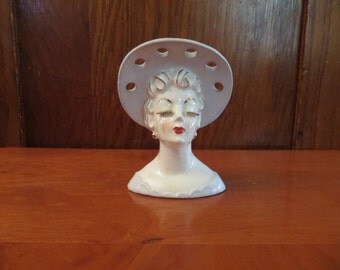 Vintage ladys head vase (blue)