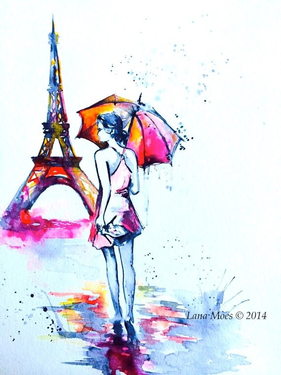 Watercolor Illustration Parisian Girl Figurative Watercolor