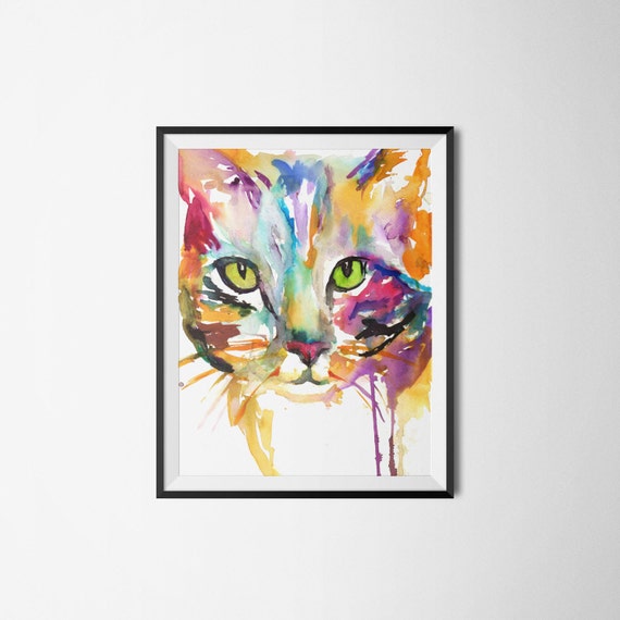 Tabby Cat Watercolor Painting Print 18 x 24 poster
