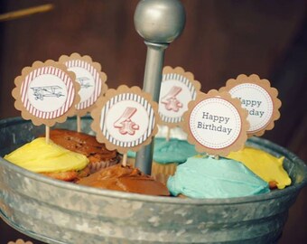 Vintage Airplane Cupcake Toppers- (12)