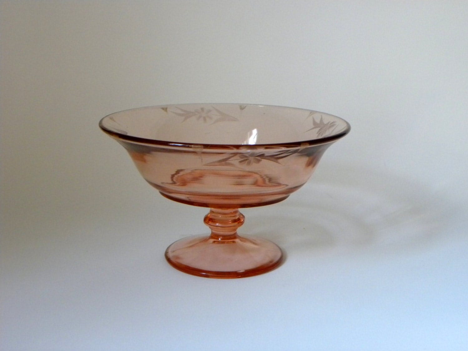 Etched Pink Depression Glass Pedestal Bowl by PacificWhim on Etsy