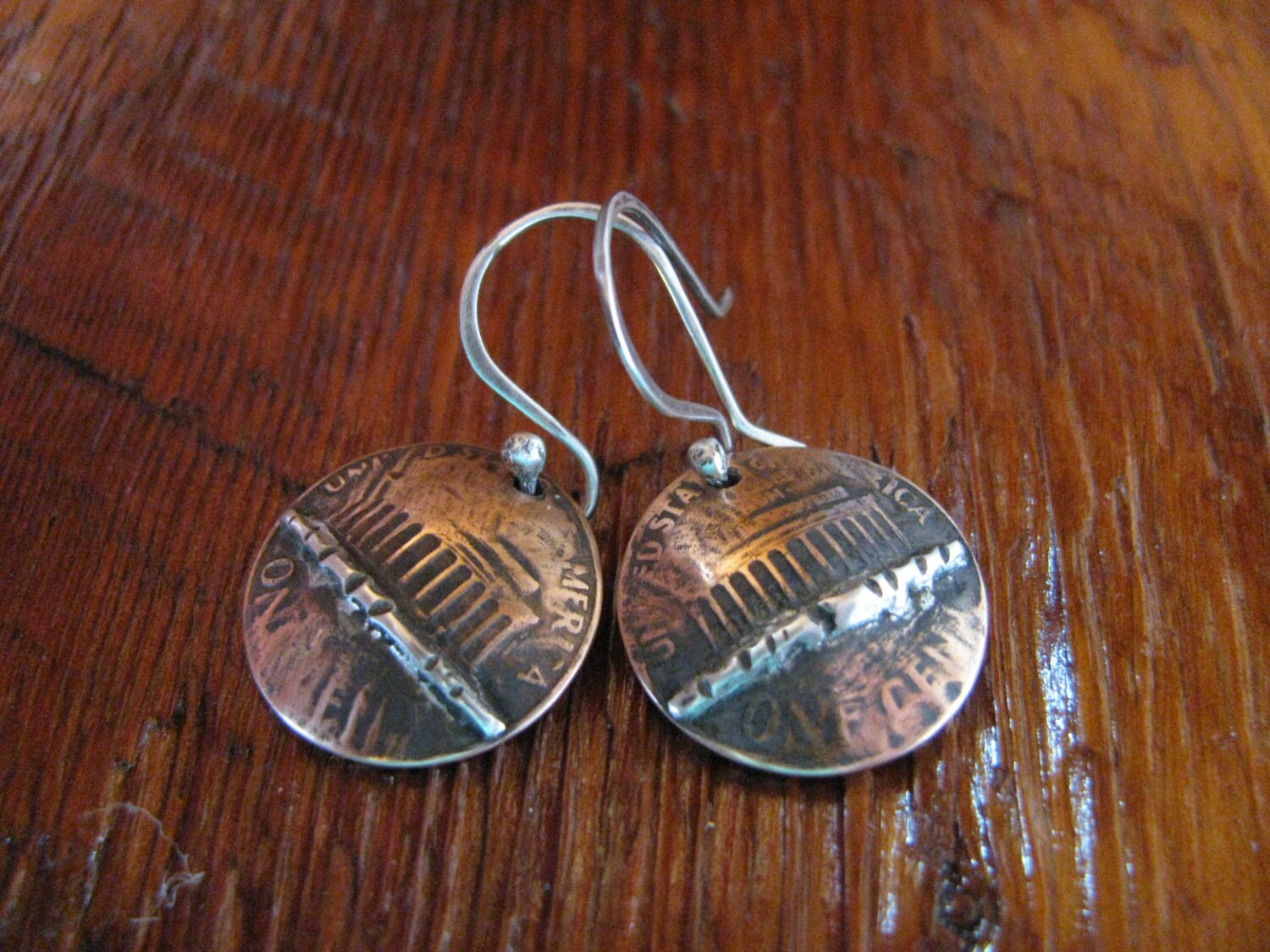 Old Copper Penny Earrings with Sterling Silver by ToniRaeCreations