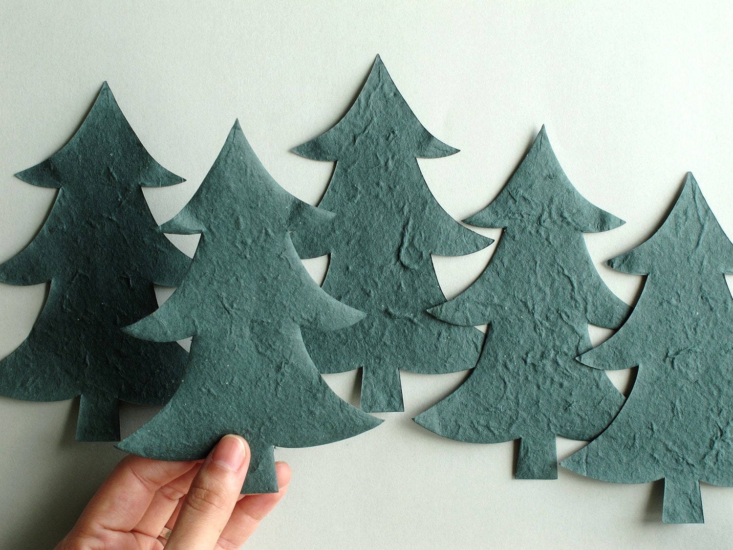 10 Die Cut Christmas Trees Green Paper Pine Trees Made of