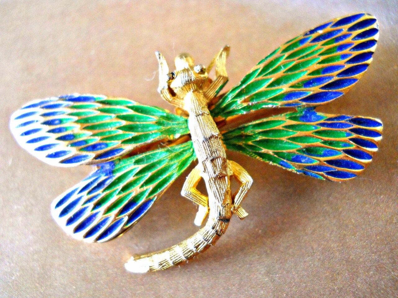 Dragonfly BroochPin by JJ Blue Green Enamel by RenaissanceFair