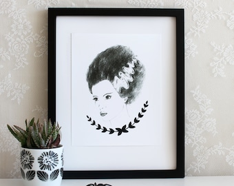 Bride of Frankenstein Halloween 5x7, 8x10, or 11x14 Wall Art Print, Poster, Drawing