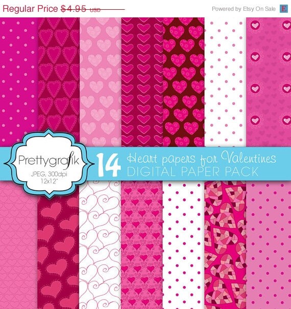 80% OFF SALE 14 valentine heart digital paper, commercial use, scrapbook papers, background - PS591 Il_570xn