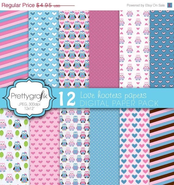 80% OFF SALE love owls digital paper, commercial use, scrapbook papers, background - PS586 Il_570xn