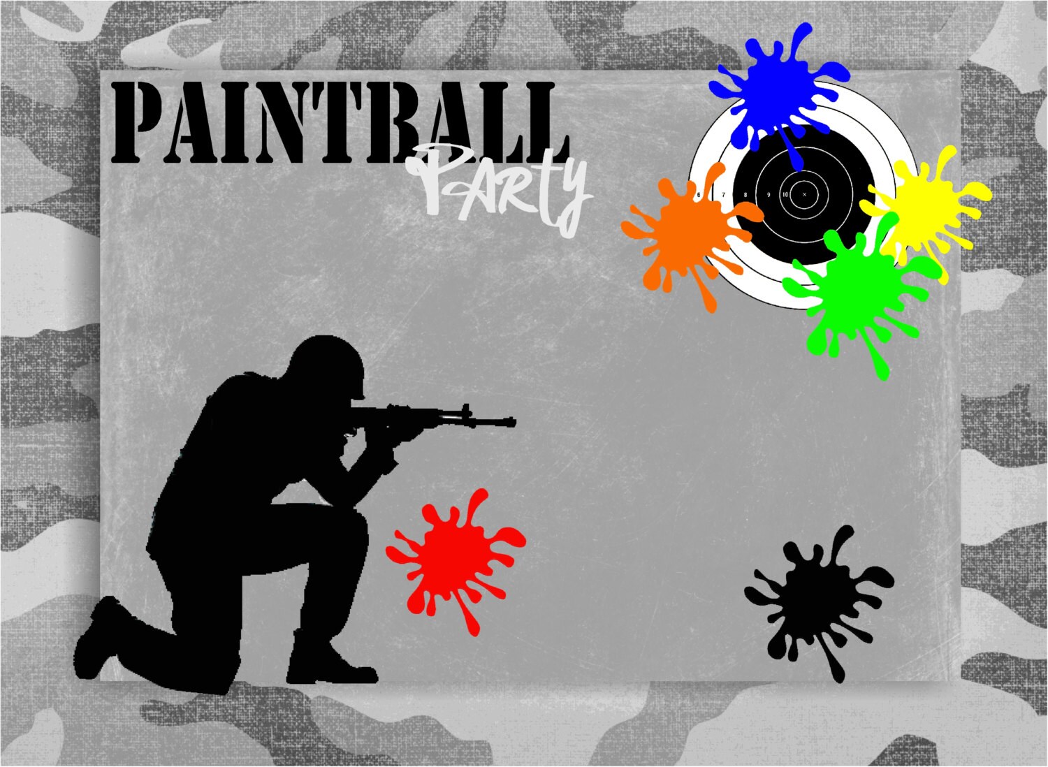 PAINTBALL Party Blank Label Printable Insert Add On For