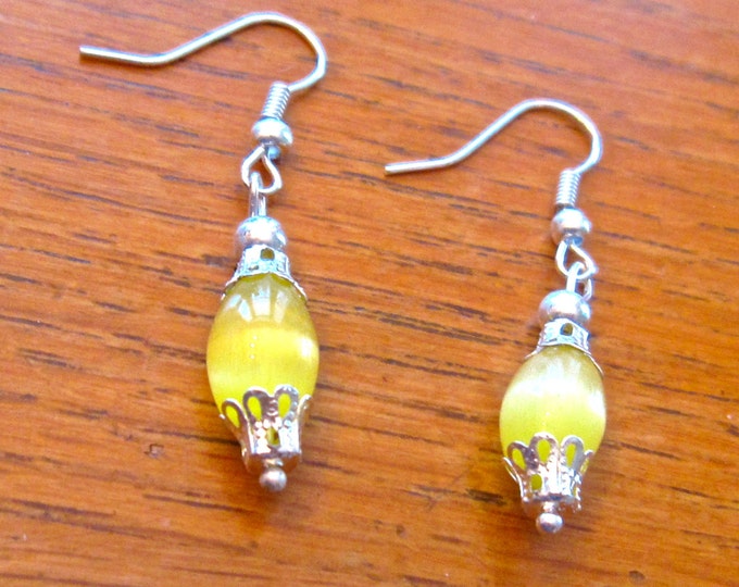 Mexical Opal Earrings, Natural Beads, French Hook Dangle E171