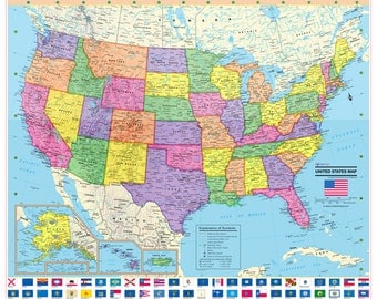 Usa United States Large Map Wall Chart Poster New Laminated Available ...