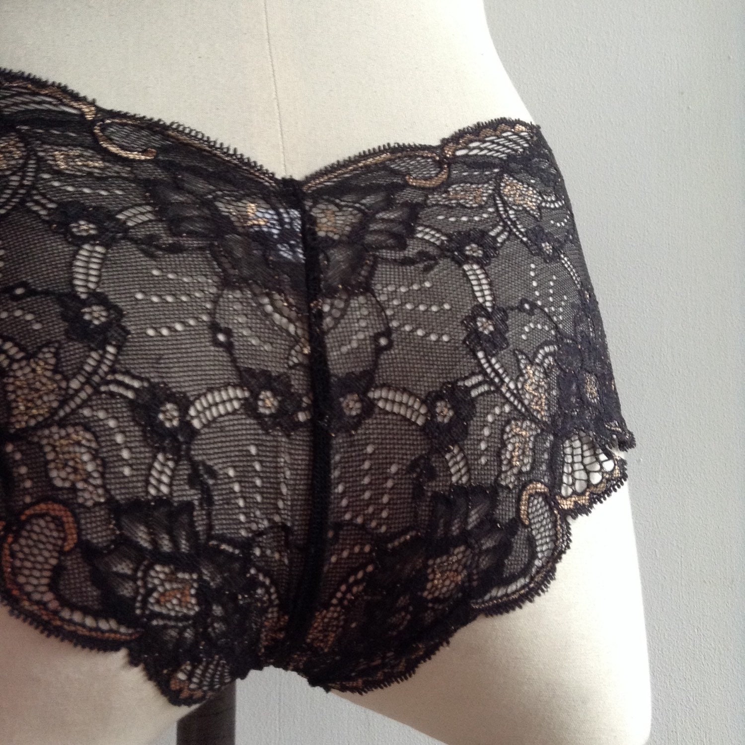 Black and Gold Lace French Knickers Lingerie from by BrightonLace