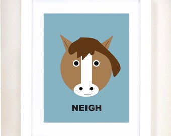 8x10 or 11x14 Horse Nursery Art Print | Farm Animal Children's Room Decor