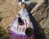 Champagne Bottle Folk Doll Babyflex French Vintage Miniature Doll, Lace Hat & Shawl, Hand Painted Face, Pink Apron, Purple Dress Champagne Bottle Folk Doll Babyflex French Vintage Miniature Doll, Lace Hat & Shawl, Hand Painted Face, Pink Apron, Purple Dress