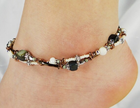 Anklet Ankle Bracelet Mother Of Pearl Sea by ABeadApartJewelry
