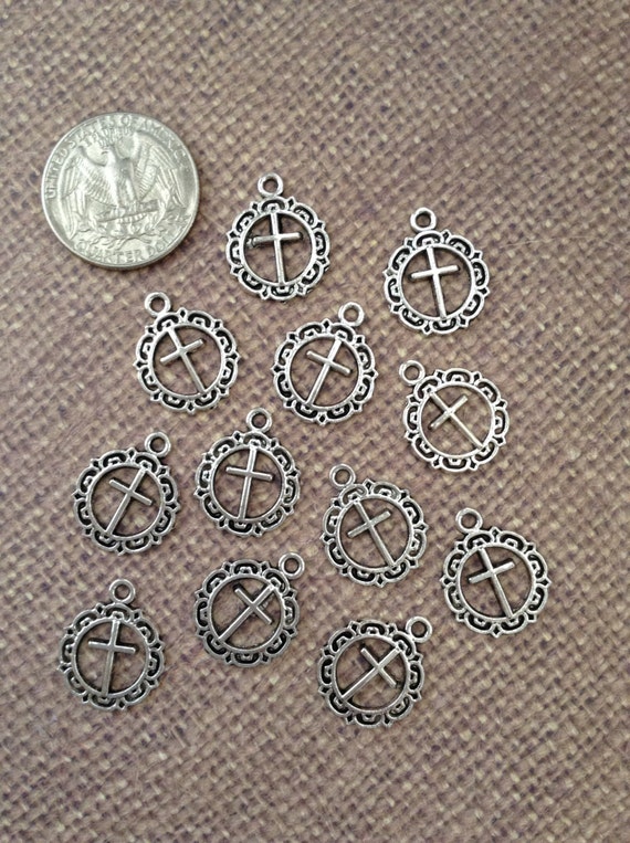 Cross antique 12x Charms   charms Antique cross Silver