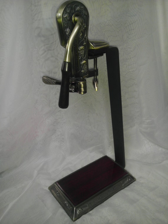 Vintage Wine Bottle Opener Stand Brass Corkscrew Vintners