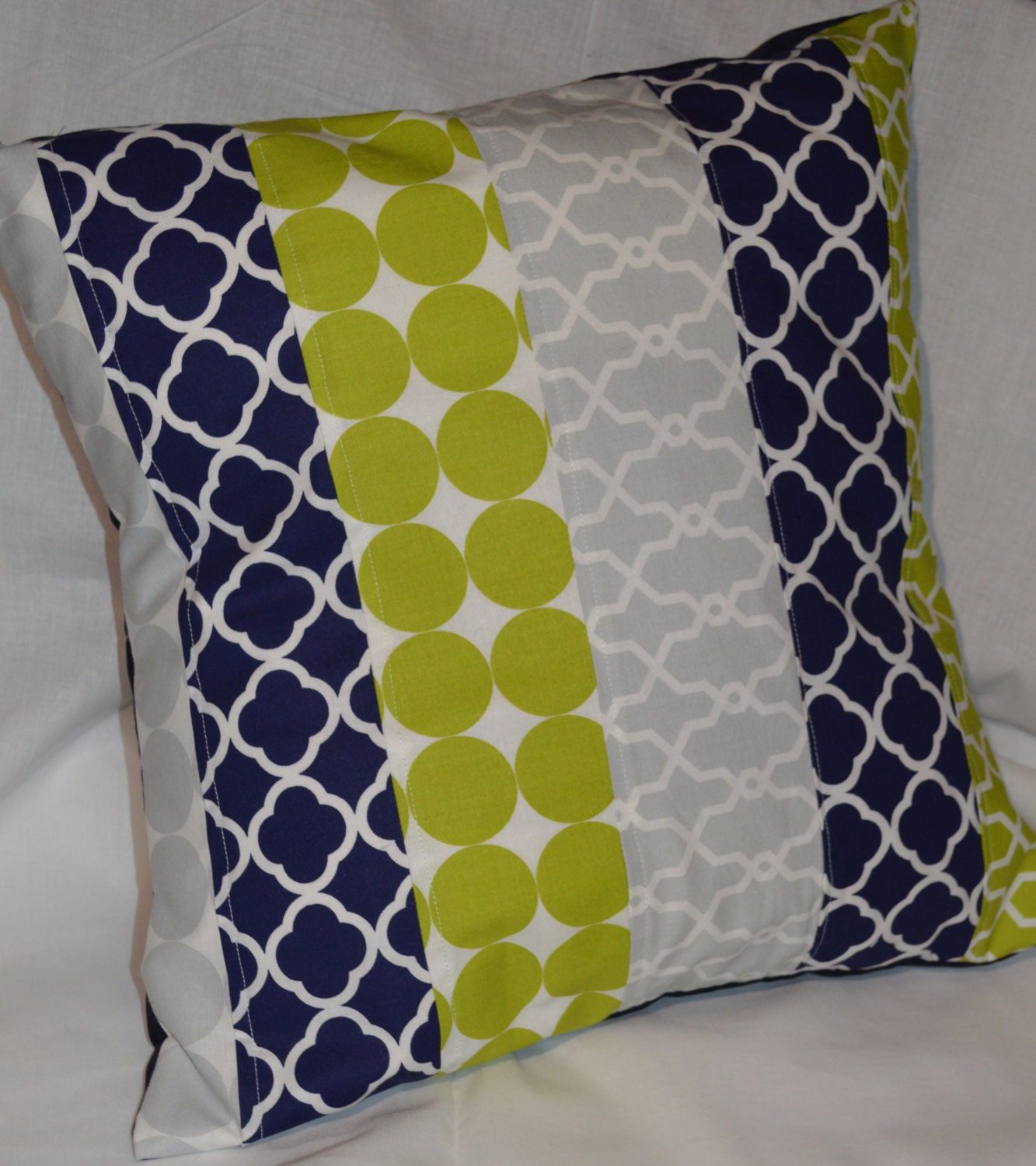 Navy blue Gray and lime green throw pillow sham