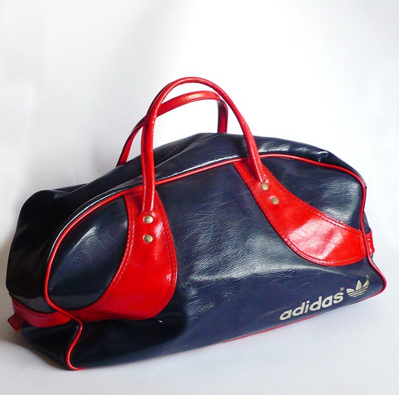 Vintage retro 70s Blue Red vinyl Adidas gym bag sport handle