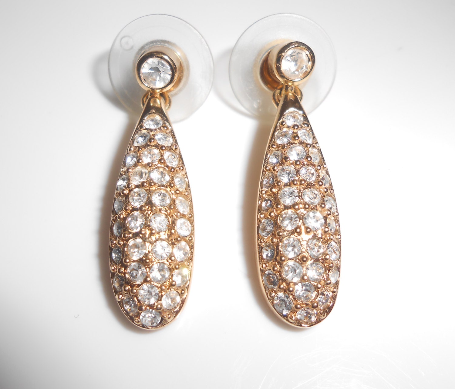 Christian Dior Earrings Pierced Dangle Clear Rhinestone