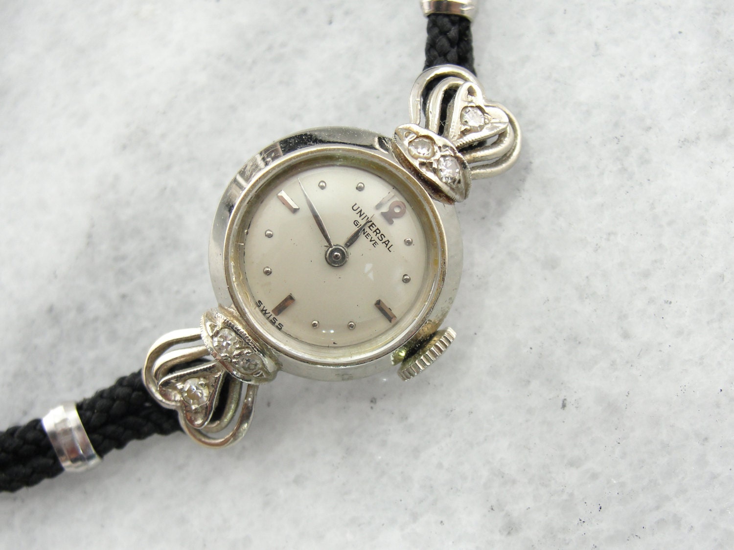 Universal Geneve White Gold Ladies Watch with Diamond Accents