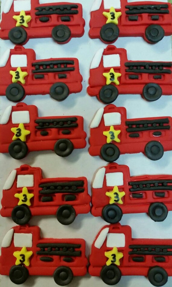 Items similar to Fire Engine Truck Fondant Cupcake Toppers on Etsy