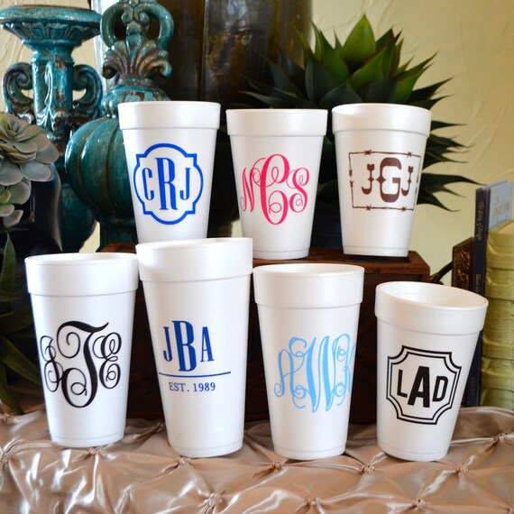 Personalized Monogrammed Styrofoam Cups Customizable Wedding