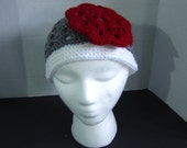 SALE - Handmade Crochet Beanie Hat 2 Tone with Flower