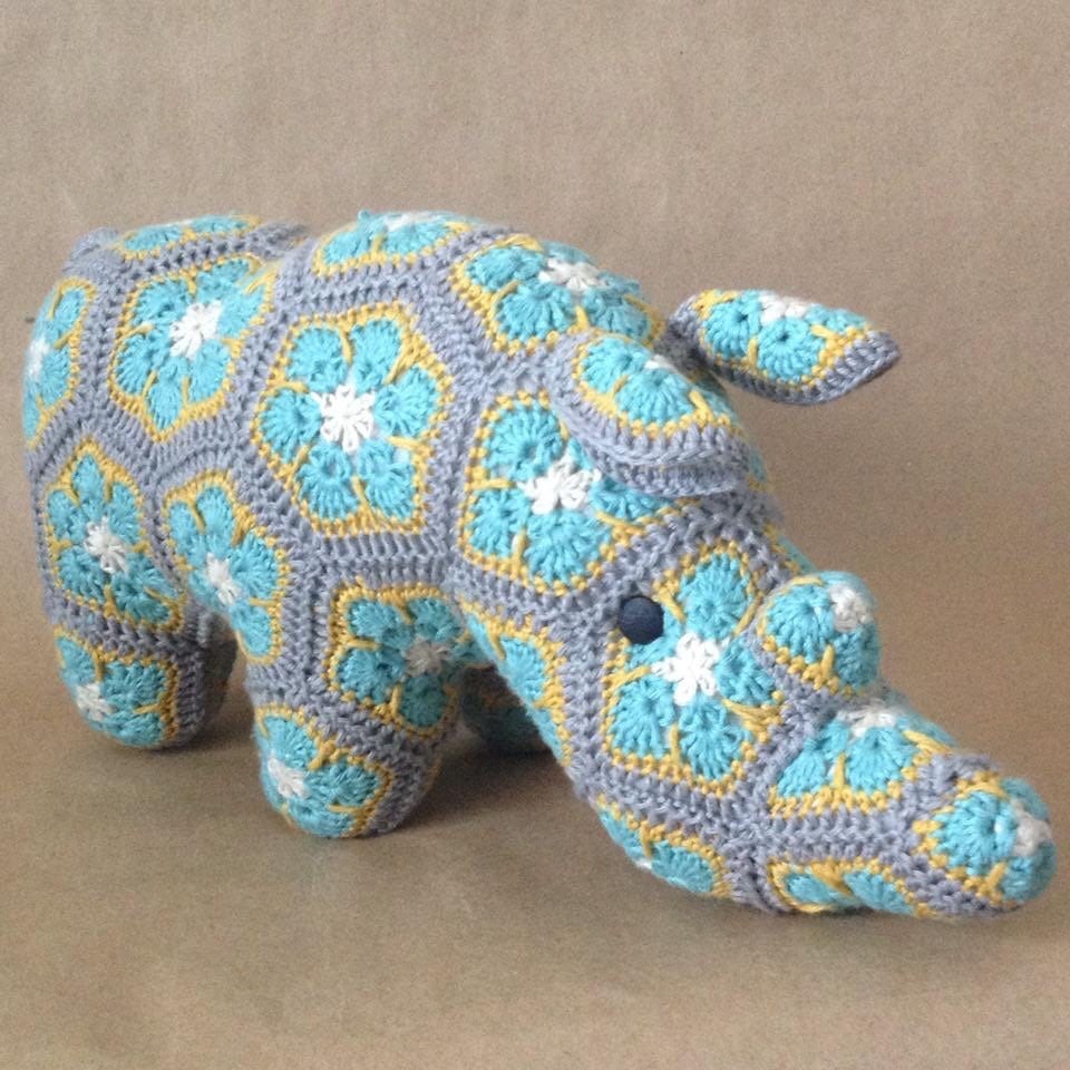 Custom Handmade African Flower Crochet Rhino