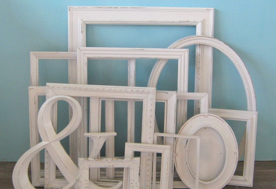 Gallery Wall Frame Set farmhouse white distressed frame set/ gallery wall frame/ hand Gallery Wall Frame Set farmhouse white distressed frame set/ gallery wall frame/ hand