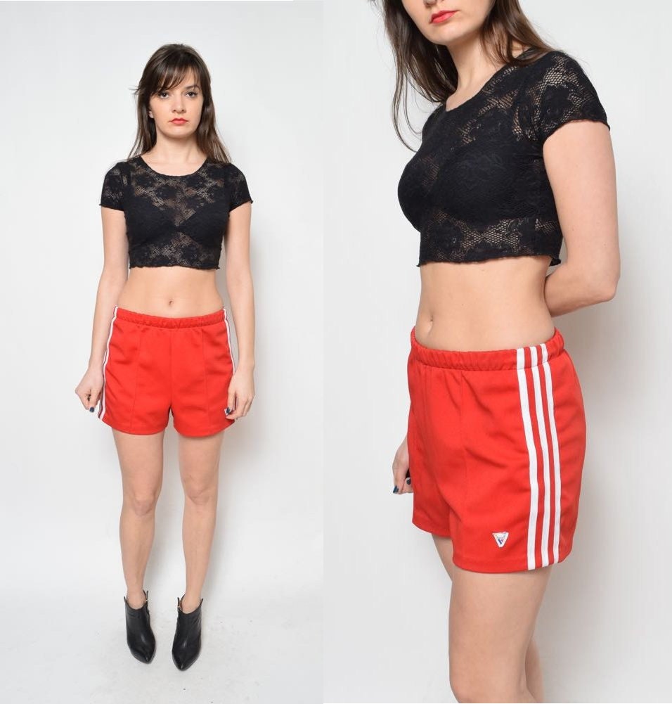 SALE___Vintage Red Shorts with Three White by BlackPaganVintage
