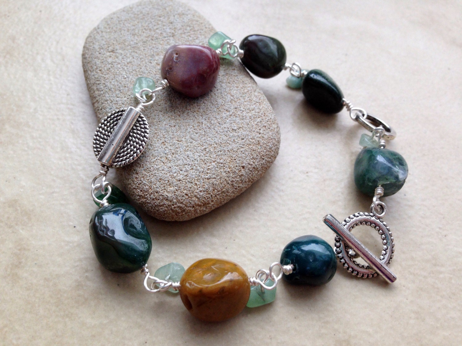 Green earthy Bloodstone bead bracelet earthy by EvadesignsMaine