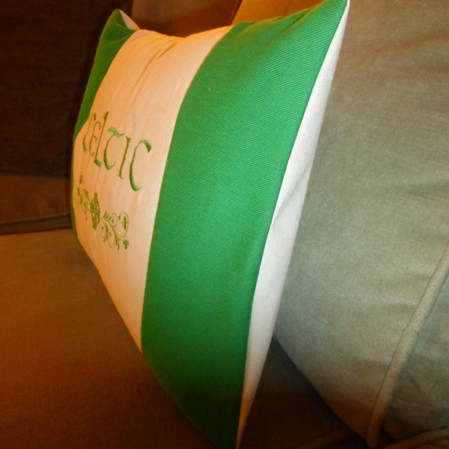 Celtic Pillow Irish Pillow Embroidered Shamrock and Celtic