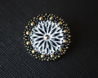 Czech Glass Button, hand painted, Black, size 12, 27mm, 1pc (BUT222/12)
