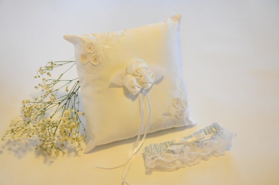 Wedding Ringbearer Rose and Flower Ring Bearer Pillow and Heart Garter