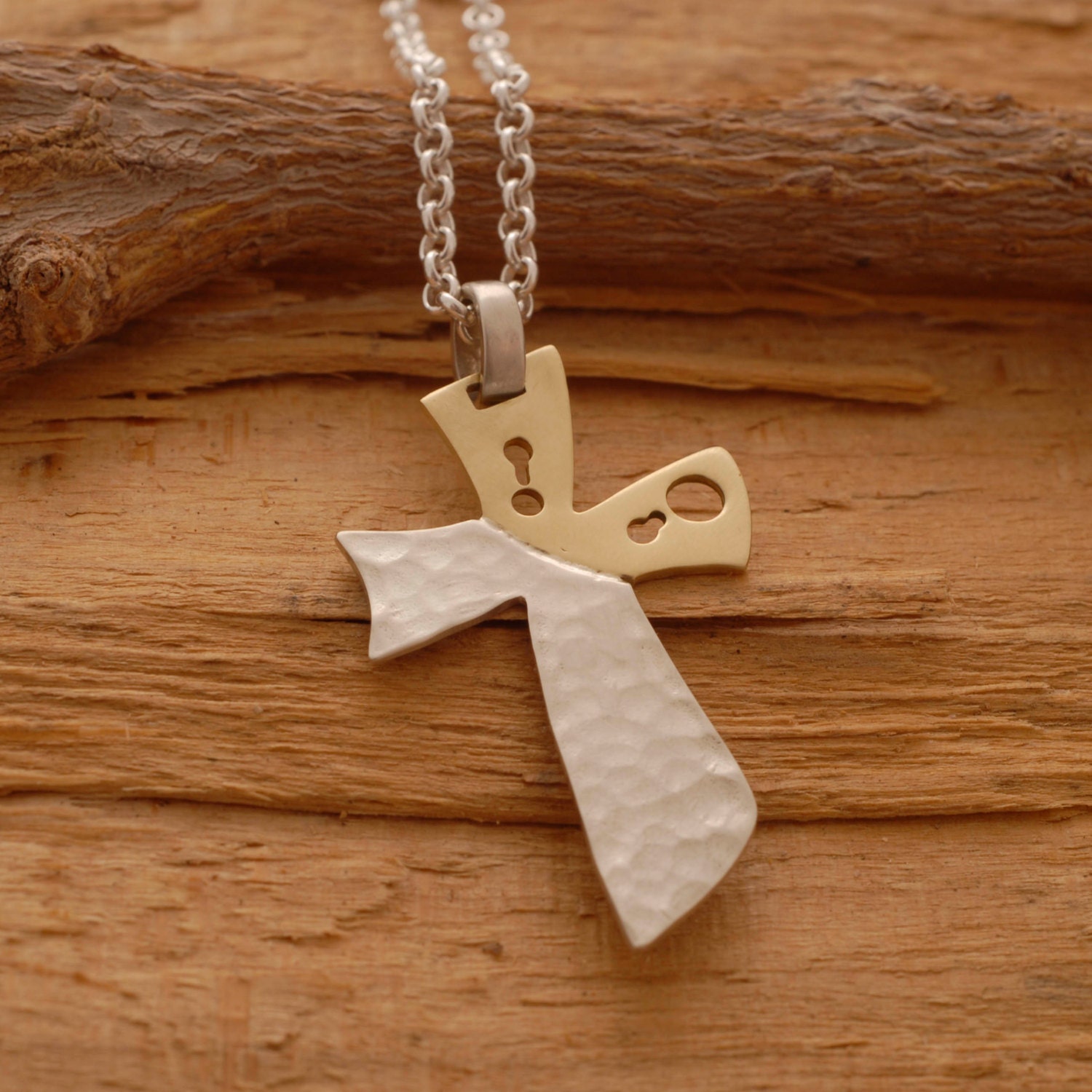 Hammered Cross Necklace Unique Men's Cross Necklace in