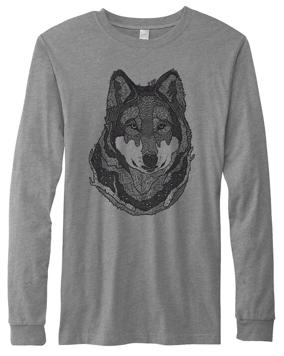 Items similar to Mens Long Sleeve Wolf Animal Tee Printed Shirt - s.m.l ...