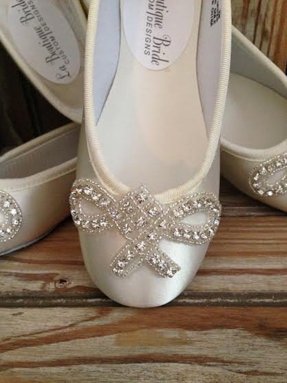 Custom Ballet Style Flower Girl Shoes Satin Beaded Rhinestones