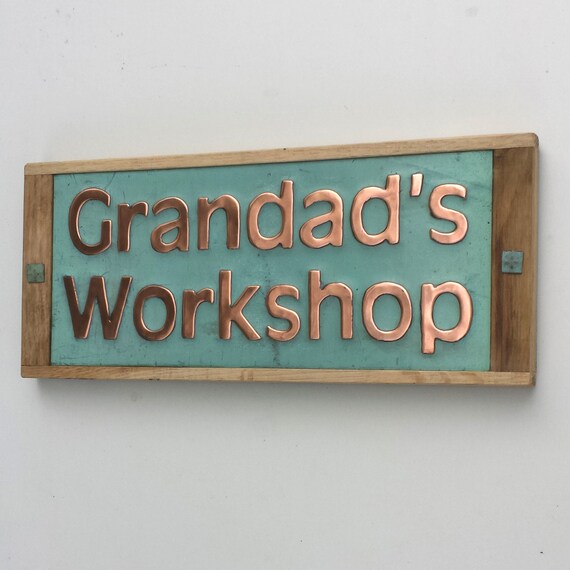 Copper house sign with oak frame in 2 high by DavidMeddingsDeSign