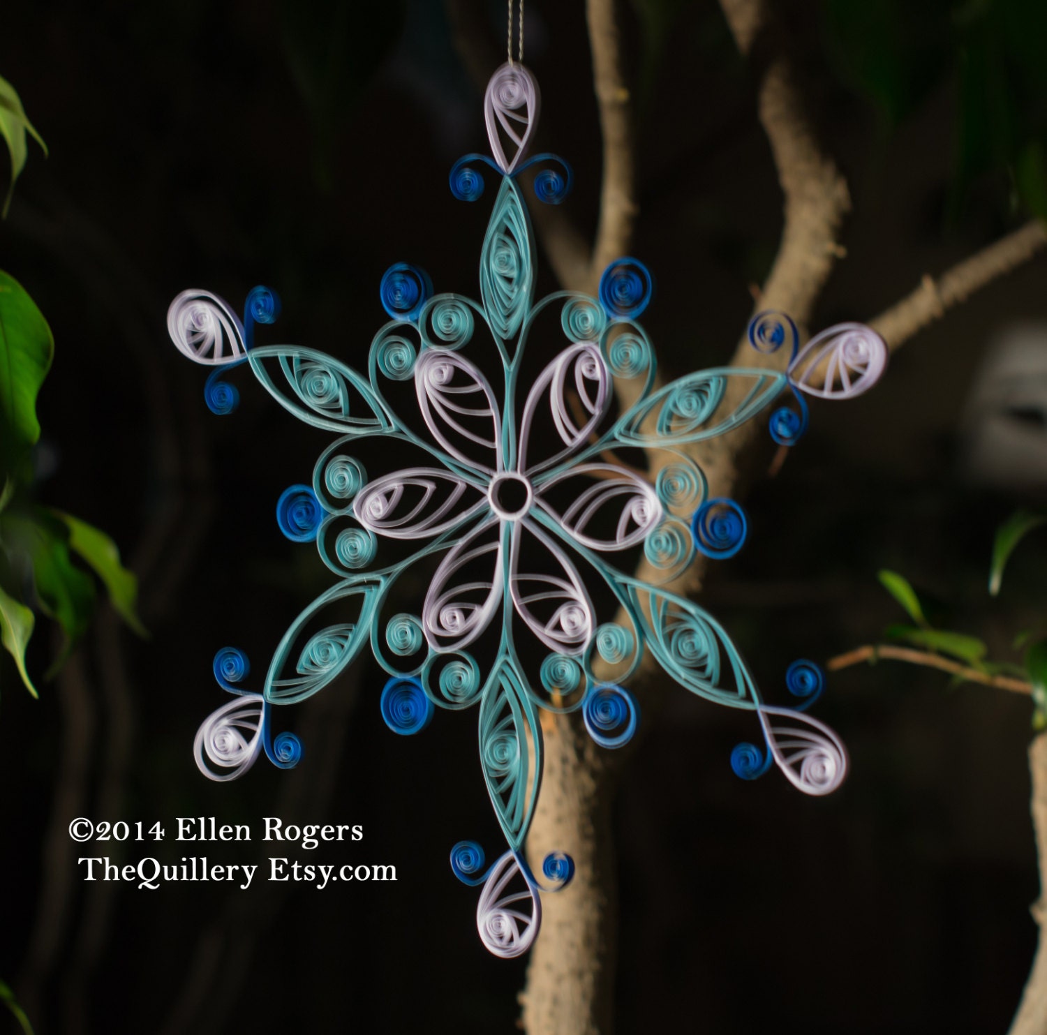 Handmade Quilled 9" Blue and Teal Snowflake Christmas Ornament or Decoration