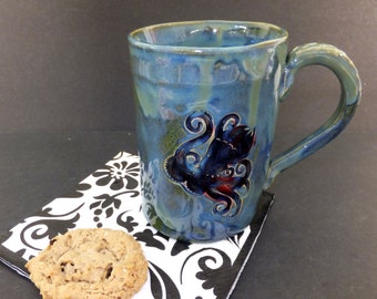Extra Large Octopus Mug, Hand Built Ceramic Pottery Mug