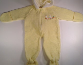 RESERVED - Vintage Yellow Snowsuit - 6 9 12 Months - Baby Snowsuit - hooded Snowsuit - Vintage Baby
