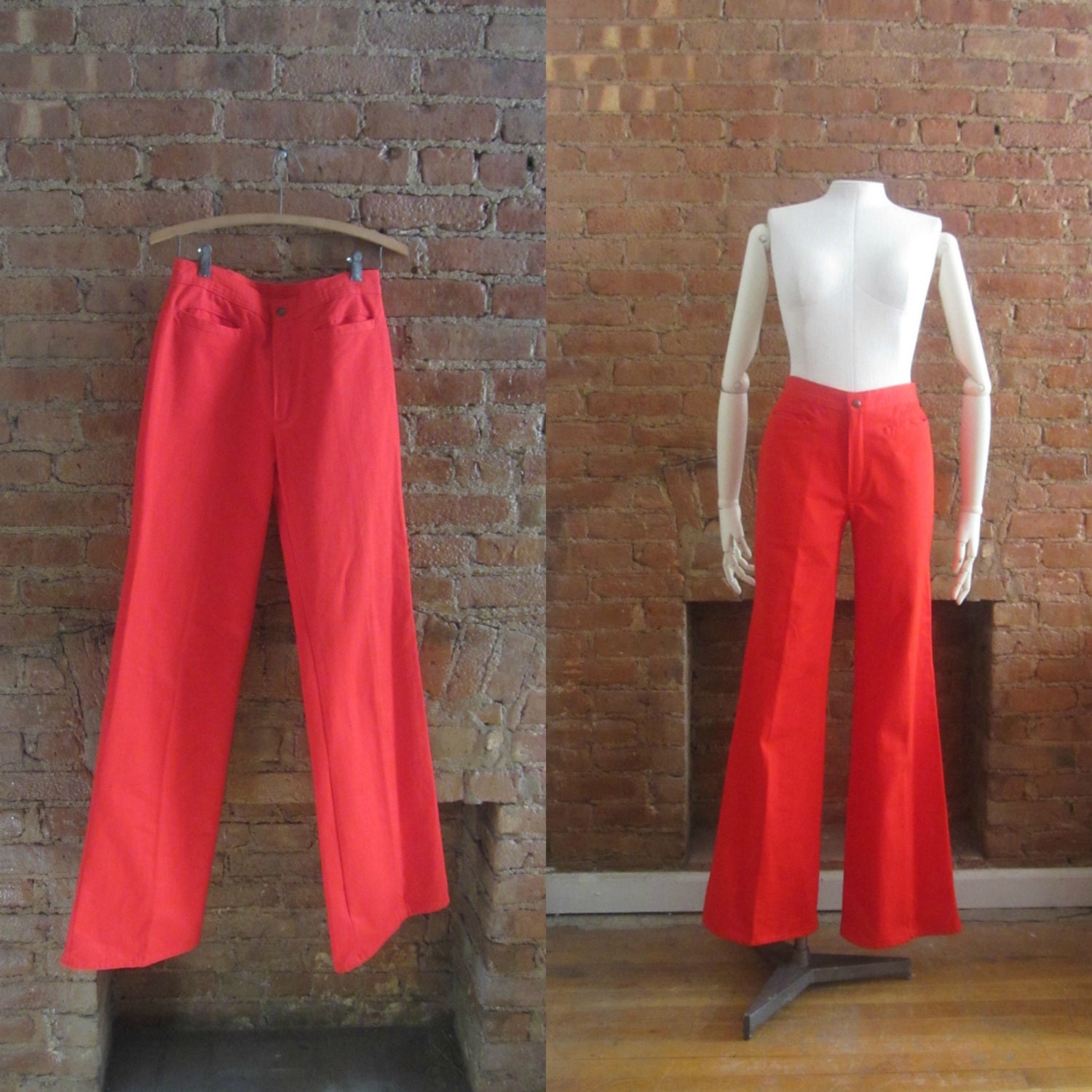 red bell bottom jeans