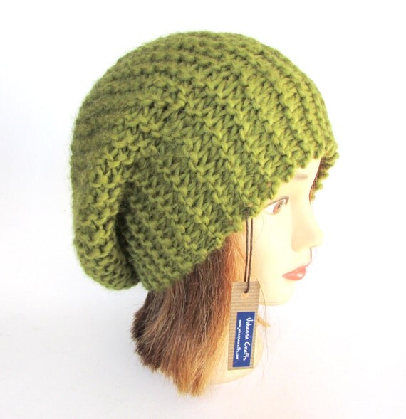 Beret style hat - slouch hat - olive green beret - knitted ...