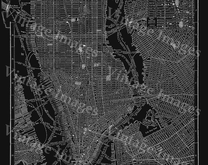 Old Map Giant 1910 black & White New York City Street Map Antique Architectural blueprint Style wall Map Fine art New york map Print Poster