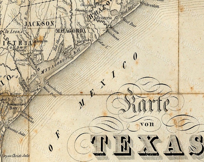 Vintage 1841 Map of Texas state Historical map Antique Restoration Hardware Style wall Map six sizes up to 43" x 55' Fine Print Home Decor