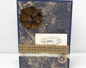 Any Occasion Card - Vintage Style - Blank Card - Shabby Chic Flower - Navy Blue Card - Ivory Accents - French Flair - Blank Card